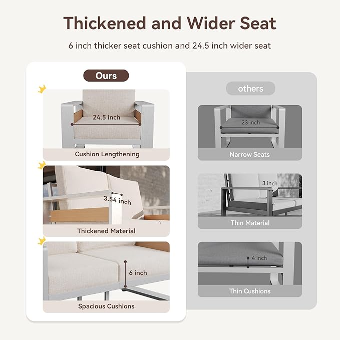 Aoxun Aluminum Patio Furniture Set, 5 Seats Luxury Metal Patio Conversation Sets - Image 7