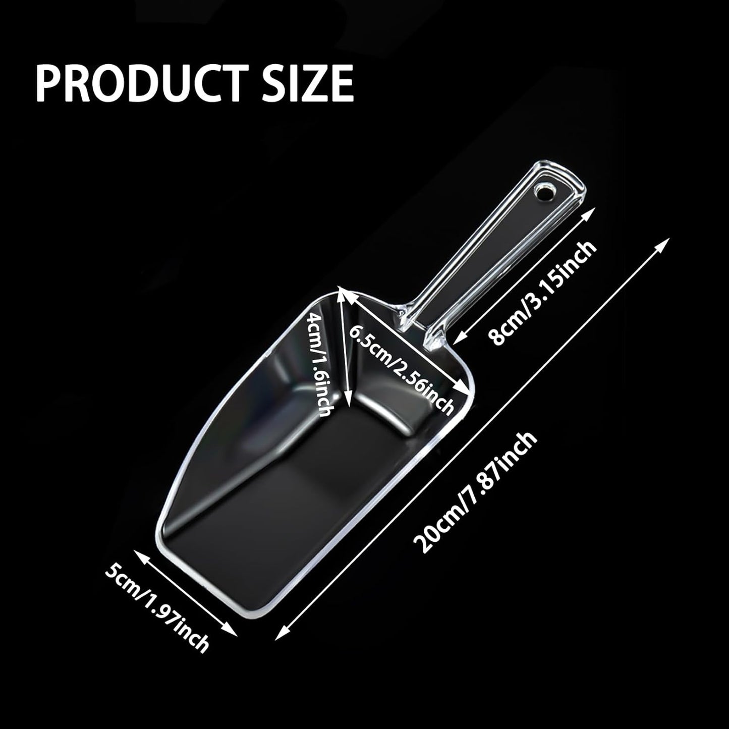 3 Pcs Clear Plastic Ice Scoop Set, Small Acrylic Serving Scoops For Candy Buffet, Canisters, Dry Goods Multi-Purpose Kitchen Food Scoop For Coffee, Tea, Flour, Wedding Desserts (7.8 Inch Long)