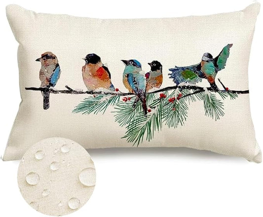 RABUSOFA Christmas Outdoor Pillow Covers Waterproof 12x20 Inch Birds Christmas by RABUSOFA
