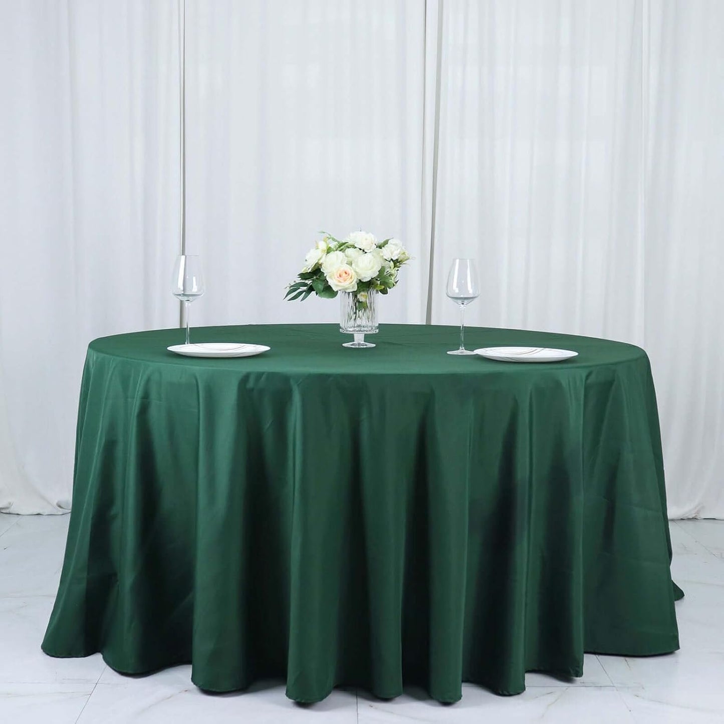 Efavormart Round Tablecloth, 132 Inch Stain & Wrinkle Resistant Washable Table Cloth, Decorative Polyester Fabric Table Cover for Banquet, Wedding, Dining- Hunter Green