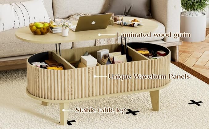 Oval Coffee Table with Lifting Top - Image 4