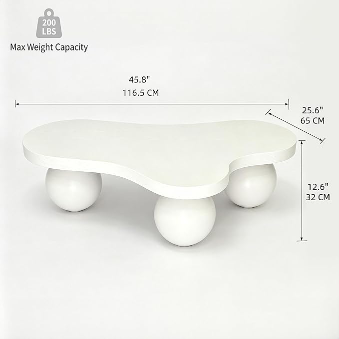 46" Cloud Coffee Table with 3 Ball Legs, Modern Irregular Center Table - Image 2