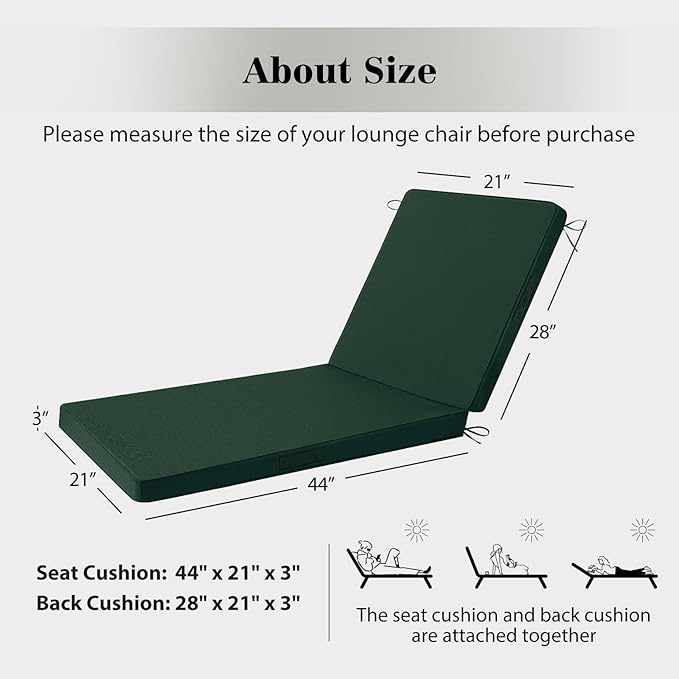 Chaise Lounge Cushions Outdoor, 4 Adjustable Ties Lounge Chair Cushions - Image 5