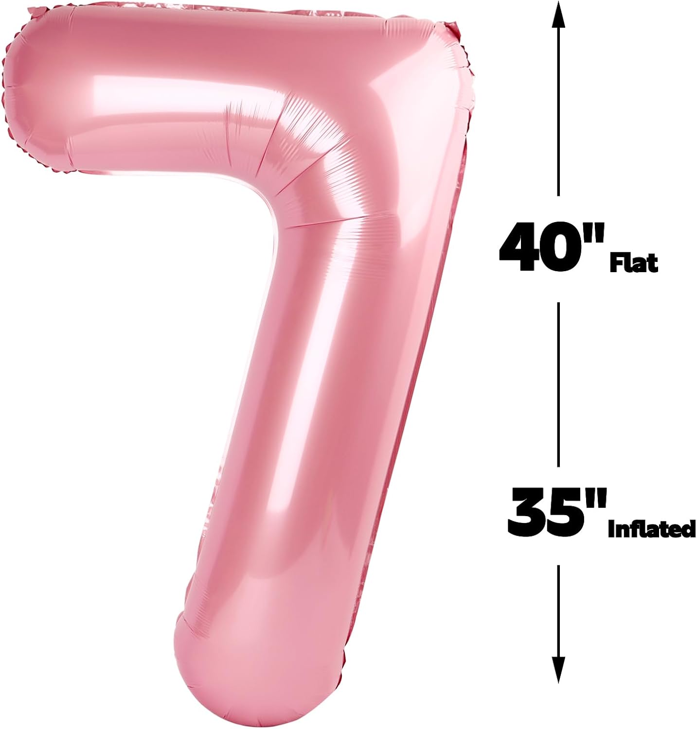 Digital Number 7 Pearlescent Pink Birthday Balloon 40 Inch, Foil Balloons for 7 17 27 70 77 Party Decorations Supplies, Pearl Pink Mylar Numbers Balloon for Seven Wedding Anniversary