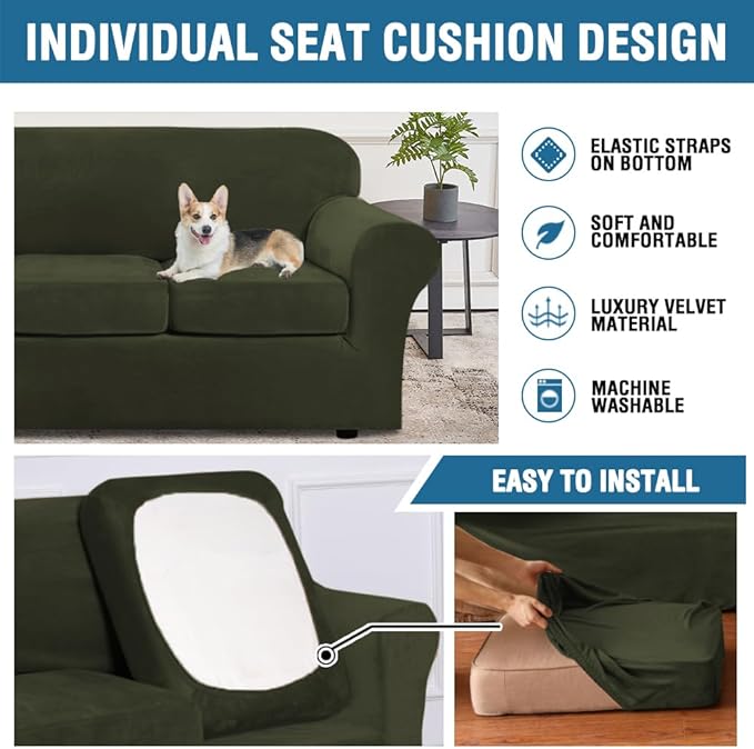 H.VERSAILTEX Modern Velvet Plush 4 Piece High Stretch Sofa Slipcover Furniture - Image 7