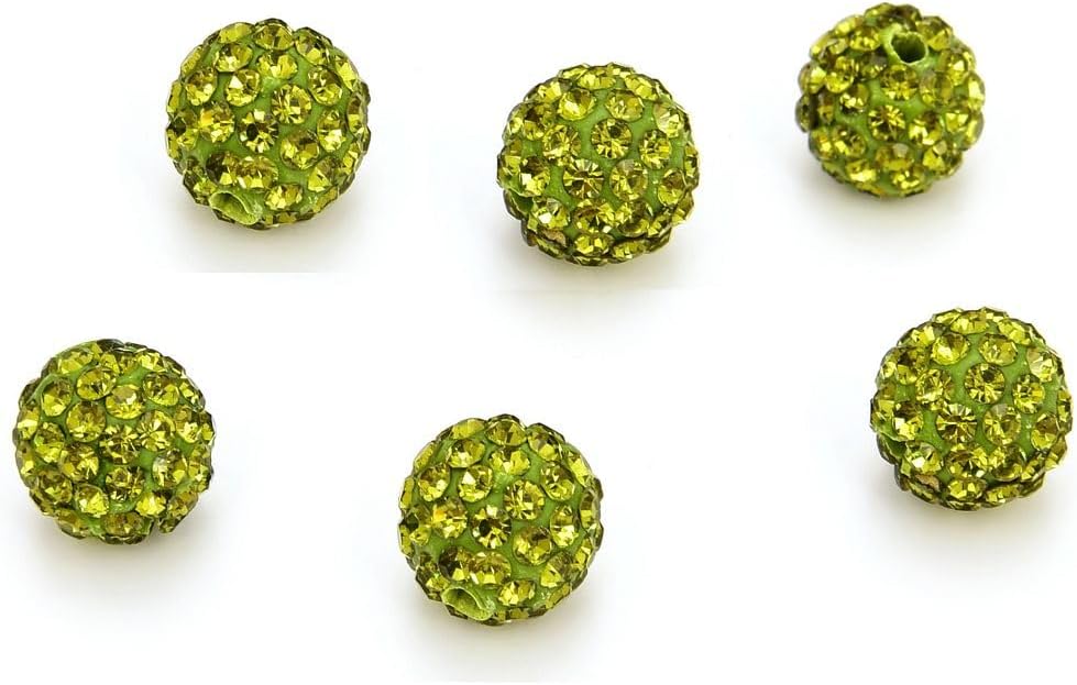 50pcs Adabele Grade A Suncatcher Crystal Rhinestone Pave Loose Beads 10mm Olivine Green Polymer Clay Disco Ball Spacers Compatible with Shamballa All Craft Jewelry Making DB10-17