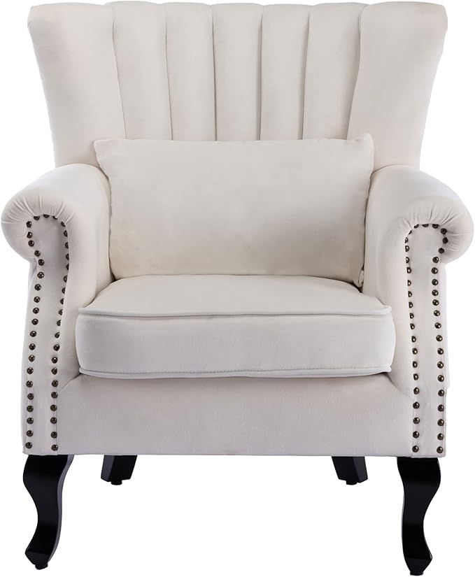 Mid Century Accent Chair Modern Tufted Wingback Armchairs Club Chair Velvet by DMFurniture