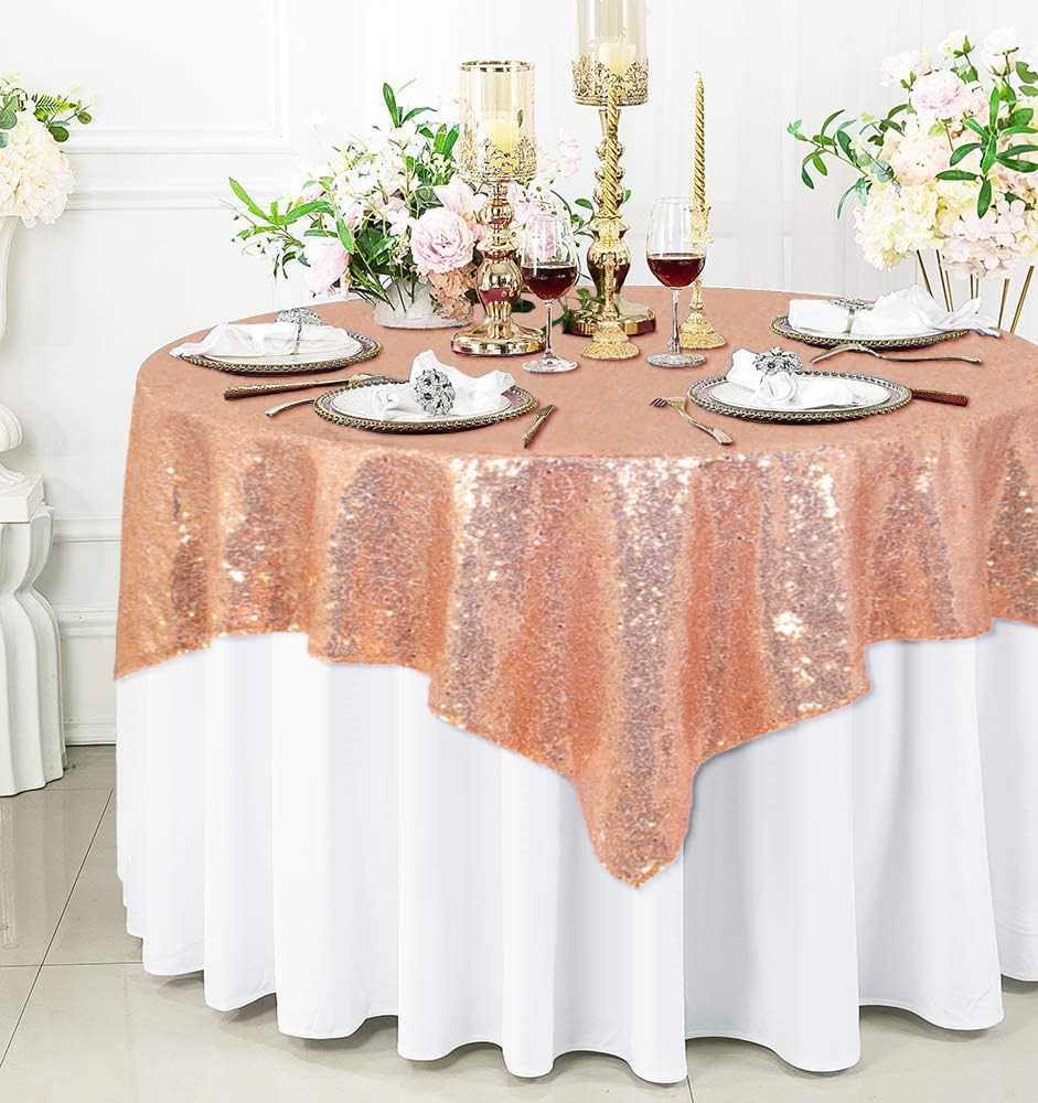 ShinyBeauty Small Tablecloth Square 36x36-Inch Rose Gold Sequin Tablecloths Glitter Table Cover Overlay Rose-Golden Wedding Table Cloths Sequin Fabric Table Linen for Round Tables Birthday