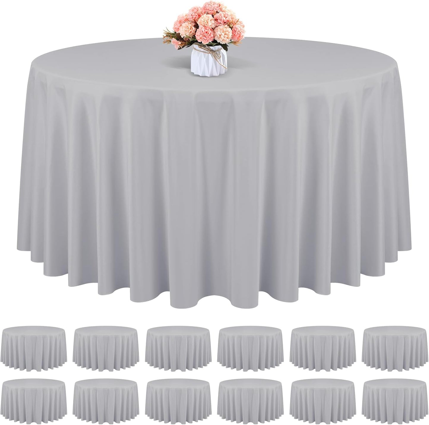12 Pack Round Tablecloth 90 Inch - Light Grey Polyester TableCloth for Round Table, Premium Light Grey Tableclothes Washable Fabric Table Cover for Wedding Party Banquet Restaurant Reception Dining