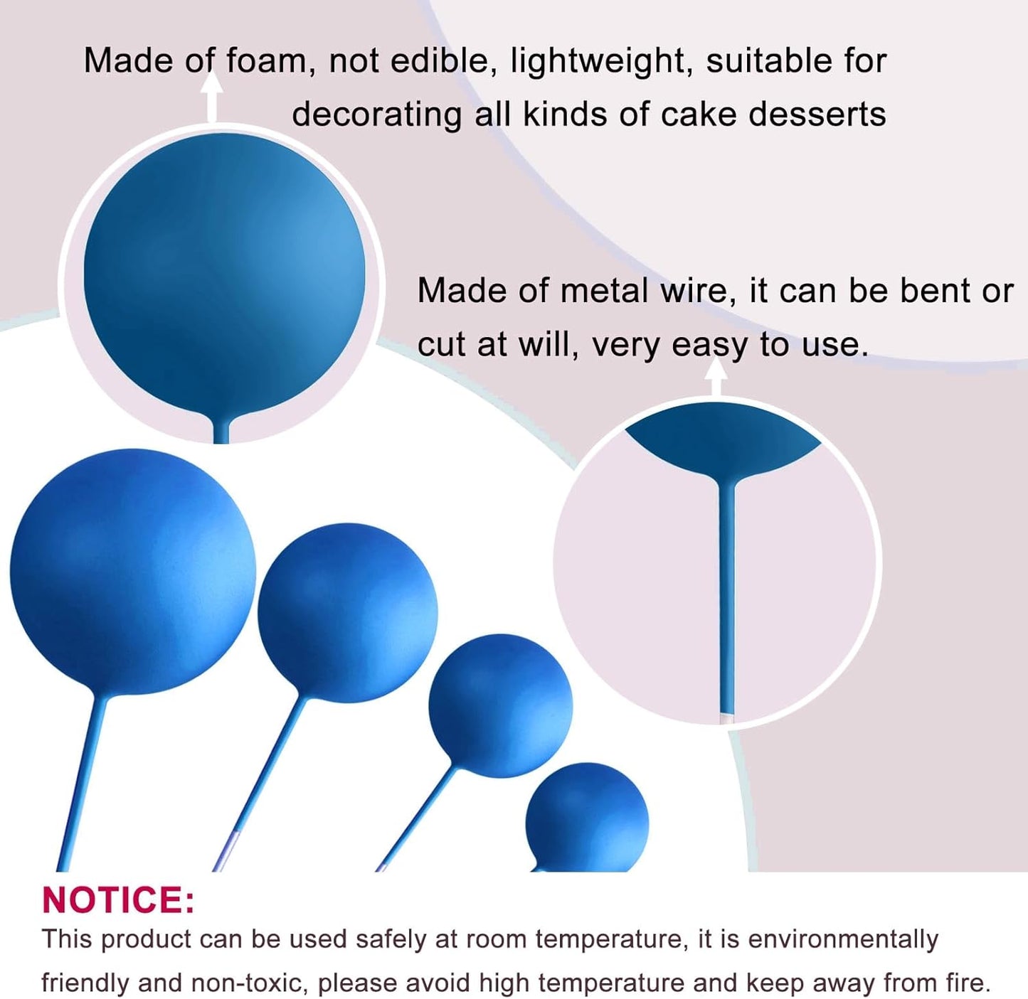 ASTARON 20 Pcs Ball Cake Topper Decorations Mini Balloons Cake Topper Sticks Royal Blue Balls Cake Picks for Graduation Wedding Birthday Cake Decorations