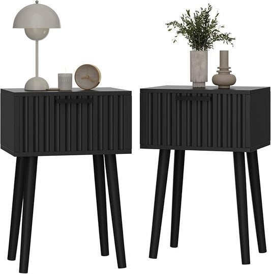 YMYNY Fluted Nightstand Set of 2, Small End Table, Modern Coffee Table by High-qualityhomefurnishing