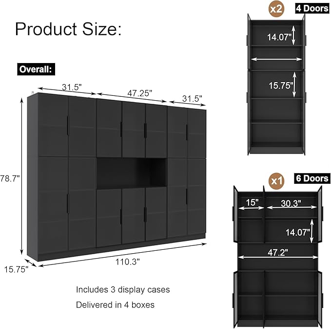 Mekminop Bookcase with Glass Doors and RGB Led Lights, Combination Display - Image 2