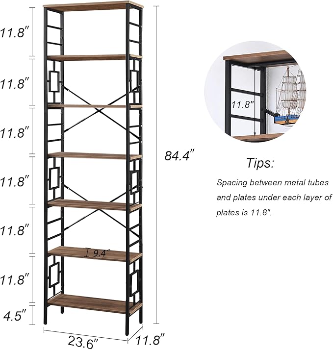HOMISSUE Tall Bookshelf, 84 Inch Industrial Bookshelf - Image 2