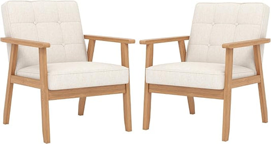 Modern Accent Chairs Set of 2, Upholstered Linen Fabric Leisure Chairs by Unknown