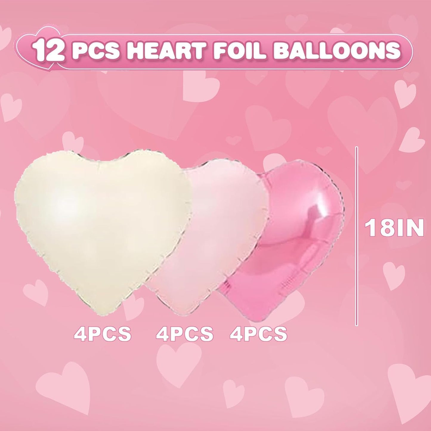 12Pcs Pink White Heart Balloons 18Inch Baby Pink Cream White Heart Shaped Foil Balloons for Birthday Valentines Day Bridal Engagement Wedding Anniversary Baby Shower Party Decorations