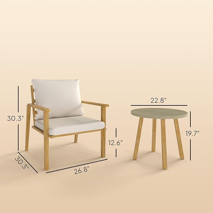 Outsunny Outdoor Bistro Set, 3 Piece Patio Set, Wood Effect Steel Round Table - Image 7