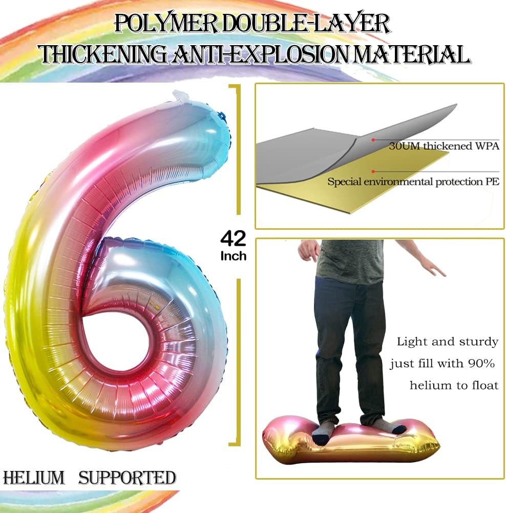 GOER Number 60 Balloons for 60th Birthday Party Decorations,42 Inch Jumbo Foil Helium Balloons for 60th Anniversary (Rainbow)