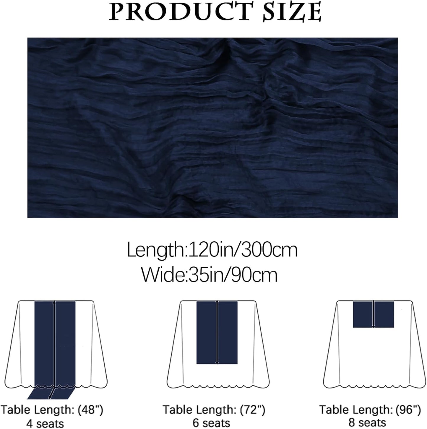 Boho Gauze 16PCS Navy Blue Cheesecloth Table Runners - 35x120Inch Long Rustic Sheer Table Decor for Wedding, Party, Baby, Bridal Shower