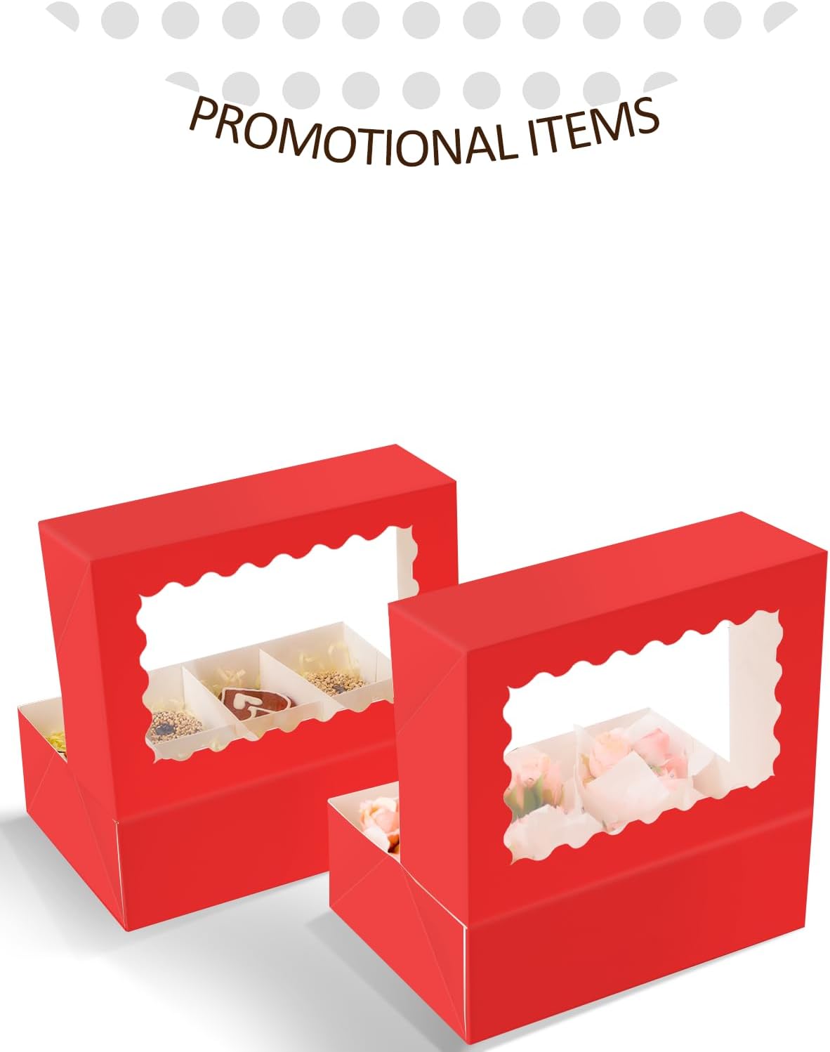 qiqee Auto-pop up Red 6 Cupcake Boxes with Window 30 Packs Cupcake Box 9"x6.1"x3.3" Bakery Boxes For Cupcakes Carrier, Cupcake Containers
