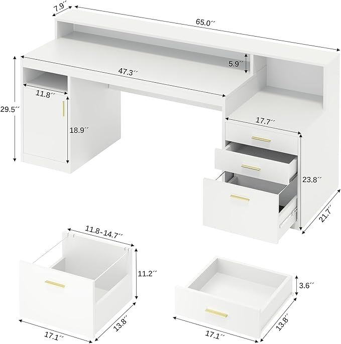 YOMILUVE Computer Desk with 3 Drawer & Storage Shelves, Home Office Desk with - Image 2