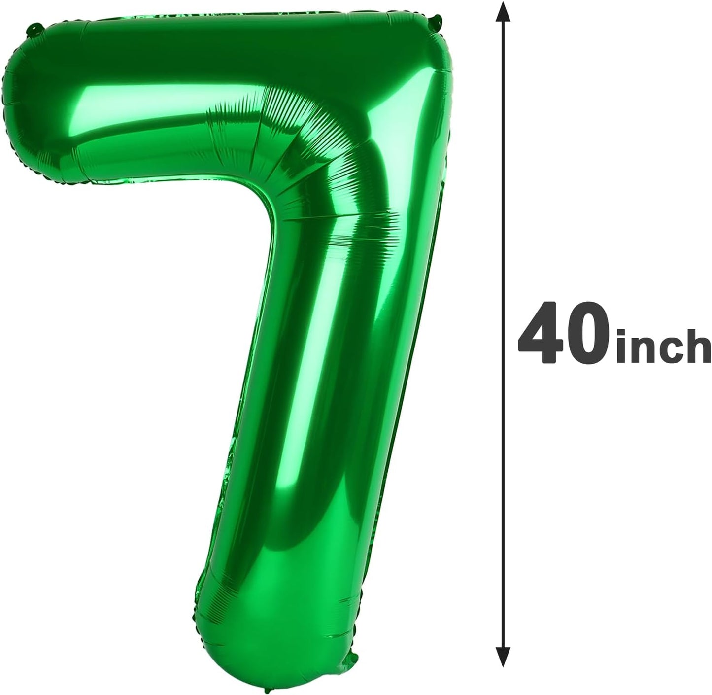 Green Number 7 Birthday Balloon 40 Inch, Digital Balloons for 7 17 27 70 77 Party Celebration Decorations Supplies, Mylar Foil Numbers Balloon for Seven Wedding Anniversary