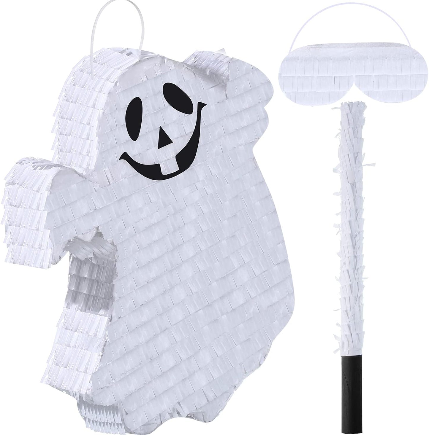 Aoriher Halloween Ghost Piñata Spooky White Ghost Piñata with Stick and Blindfold Halloween Hanging Decoration Mexican Piñata for Birthday Game Halloween Party Supplies