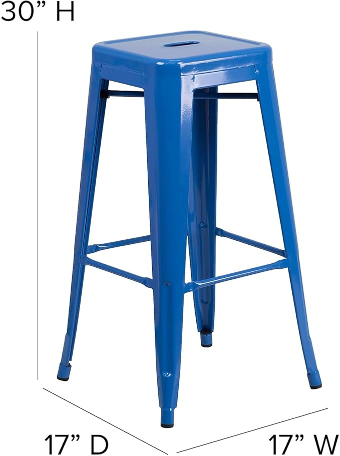 Flash Furniture Commercial Grade 30" High Backless Blue Metal Indoor-Outdoor - Image 3