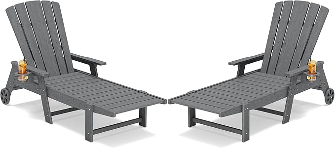 Outdoor Lounge Chair Set of 2, HDPE 4-Position Adjustable Chaise Lounge Outdoor by Unknown