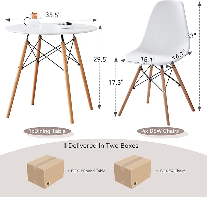 5-Piece Round Dining Table Set, Small 35.5" Kitchen Table Chairs Set of 4 Space - Image 2