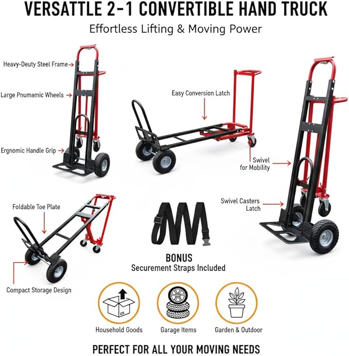 Red Convertible Hand Truck Dolly Cart - Image 2