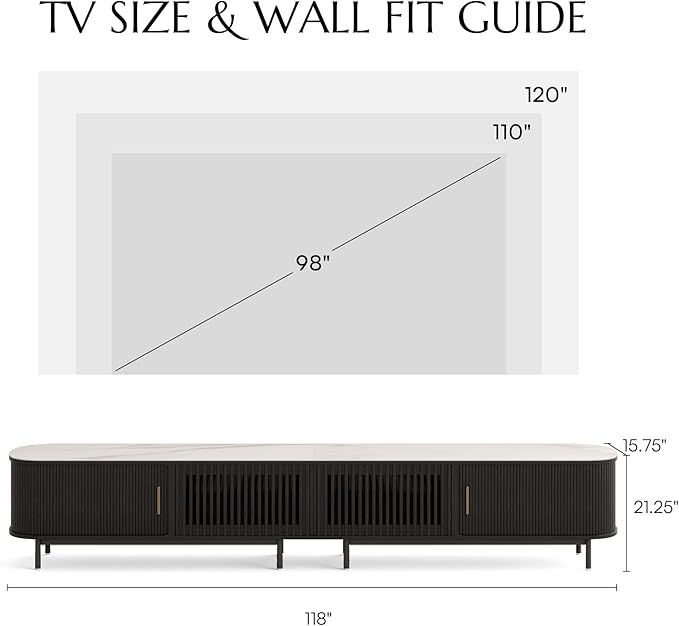 POVISON Fully-Assembled Sliding Tambour Door TV Stand, Mid Century Modern TV - Image 5