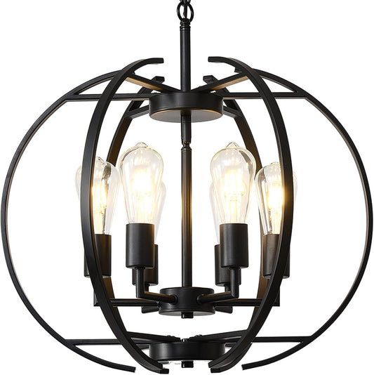Pendant Lights Globe Black Chandeliers Lighting, Hallway Light Fixtures Ceiling Adjustable Hanging 6 Light for Kitchen, Dining Room, Living Room, Bedroom