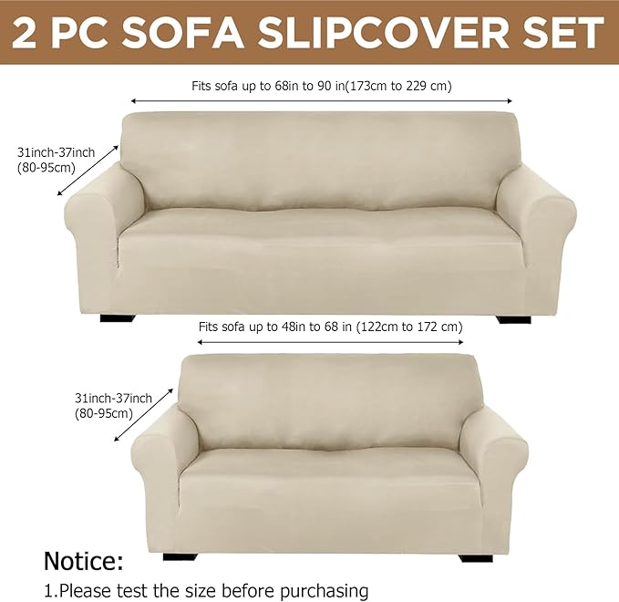 Peryiter 2 Pcs Sofa Covers Couch and Loveseat Covers Set Stretch Sofa Slipcover - Image 2