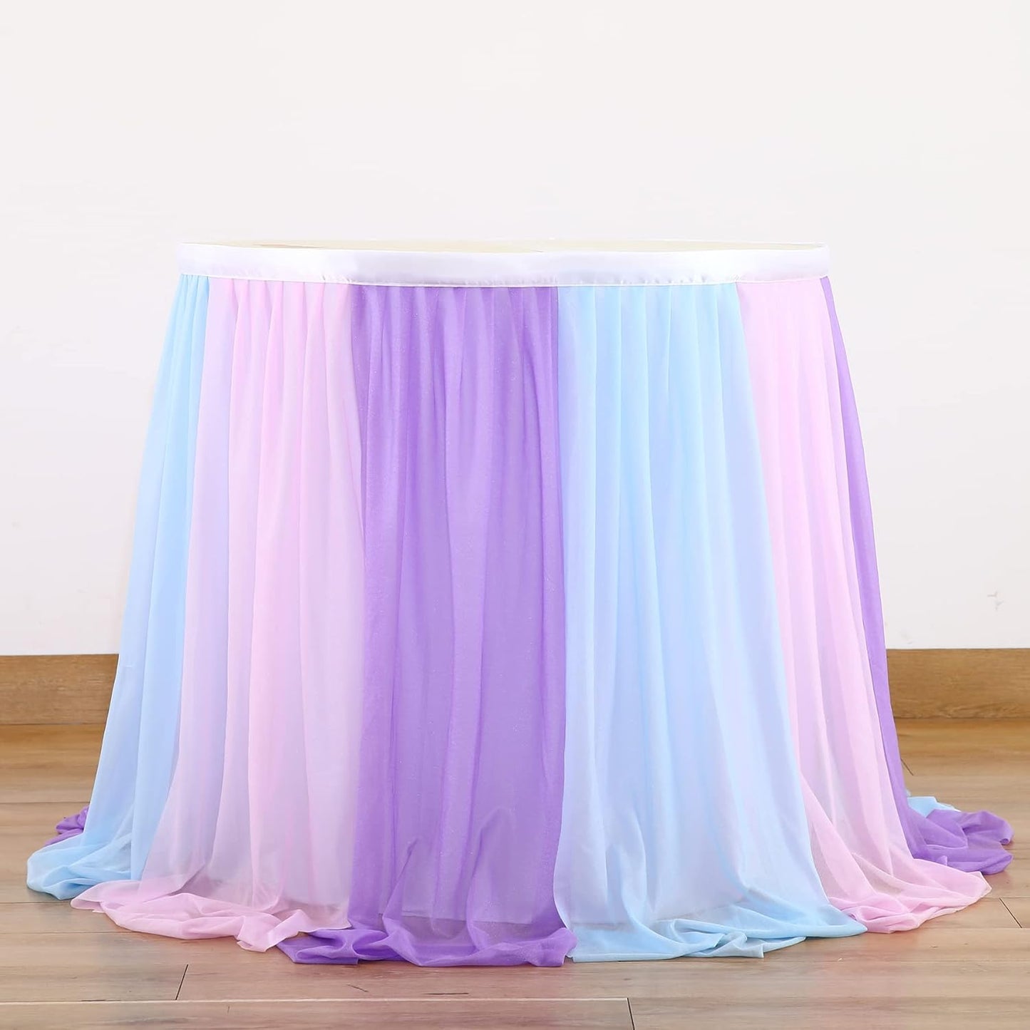 6ft Pink Blue Purple Tulle Table Skirts for Mermaid Baby Shower Birthday Party Wedding Pastel Tutu Table Cloth Cover for Rectangle Tables or Round Tables