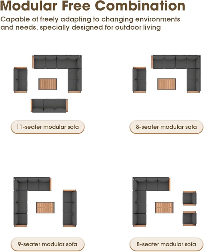 Aluminum Outdoor Patio Furniture Set 11 Seats, Outdoor Sectional Corner Sofa Set - Image 6