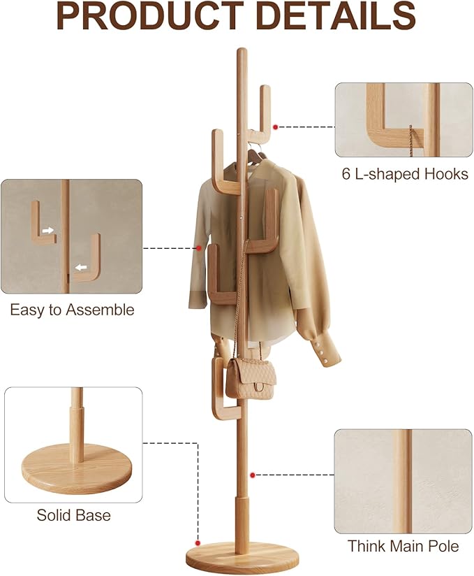 Muwuele Solid Wood Cactus Coat Rack, Freestanding Coat Rack - Image 6