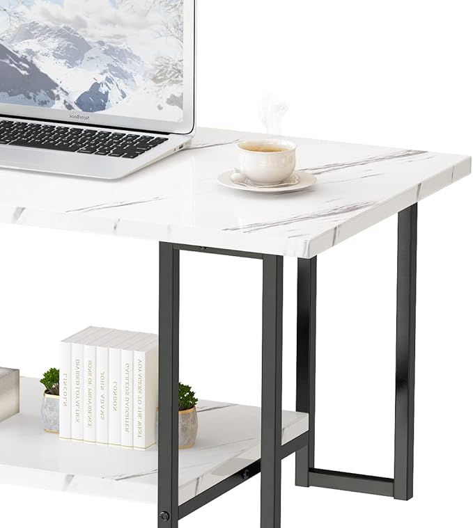 AWQM Marble Coffee Table, Faux Marble Top Rectangular Coffee Table - Image 6