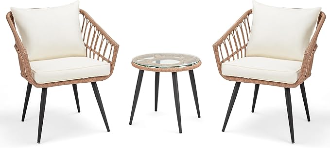 ECOTOUGE 3 Piece Wicker Patio Bistro Set, Outdoor Rattan Dining Set by ECOTOUGE