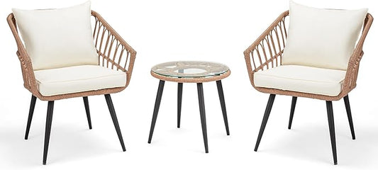 ECOTOUGE 3 Piece Wicker Patio Bistro Set, Outdoor Rattan Dining Set by ECOTOUGE