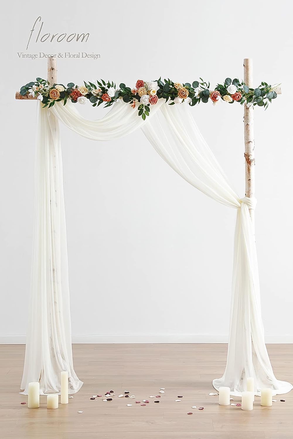 Floroom Wedding Arch Draping Fabric 2 Panels 20Ft Ivory Chiffon Fabric Drapes Arbor Drapery Wedding Ceremony Reception Swag Decorations