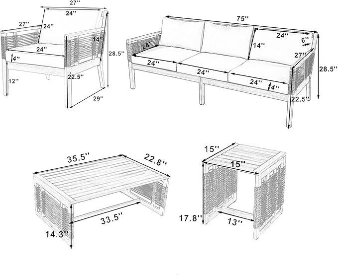 VilroCaz 5-Piece Patio Conversation Set, All Weather Sectional Sofa Set w/ 3 - Image 2