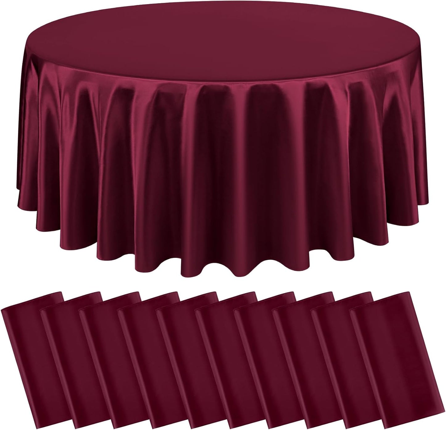 10 Packs Satin Tablecloth 120 Inch Burgundy Round Table Cloth Silk Tablecloth Smooth Fabric Overlay Satin Table Cover Decoration for Wedding Party Banquet Events