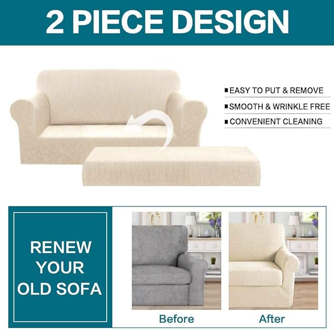 Turquoize Stretch Sofa Slipcover 2 Pieces Sofa Cover Couch Cover - Image 3