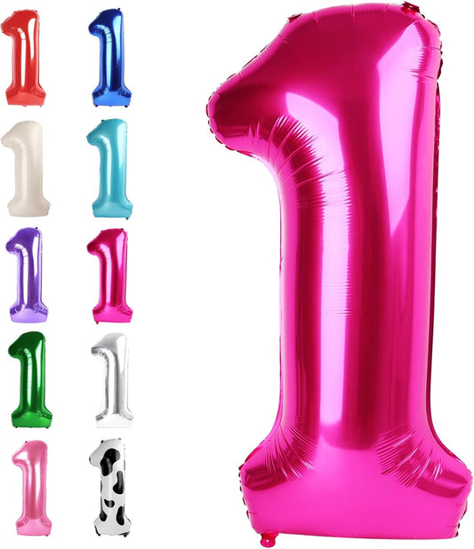 Hot Pink Number 1 Balloon 40 inch, Number 1 Birthday for Boy Girl, Hot Pink Foil One Balloon for 1st 10 11 12 16 18 Birthday Party, Anniversary Celebration Number Decorations