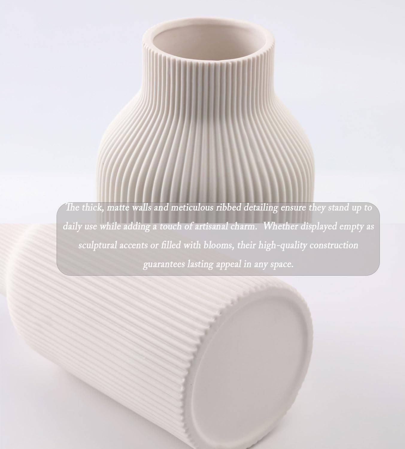 10 Inch White Ceramic Vase for Decor,Minimalist Modern Home Decorative Large Flower Vase for Pampas Grass,Bookshelf, Living Room, Shelf, Bedroom, Bathroom, Entryway Mantel Decor