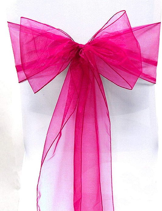 Organza Chair Bow Sash Décor Bows Sashes for Wedding Reception Events Banquets Decoration - (Pack of 25, Hot Pink)