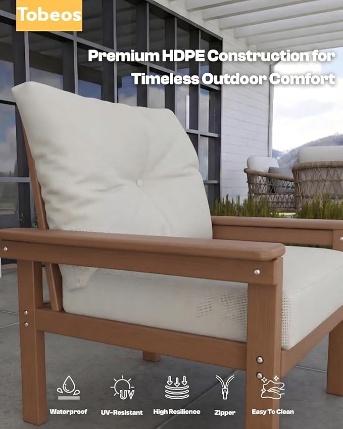 HDPE 3 Piece Patio Furniture Set, All-Weather Outdoor Couch Bistro Set - Image 6