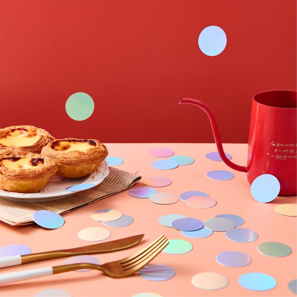 Laser Silver Confetti Holographic Table Decoration for Baby Shower Birthday Wedding Graduation Eid Ramadan Theme Party, 1.2 inch in Diameter, 200 Counts