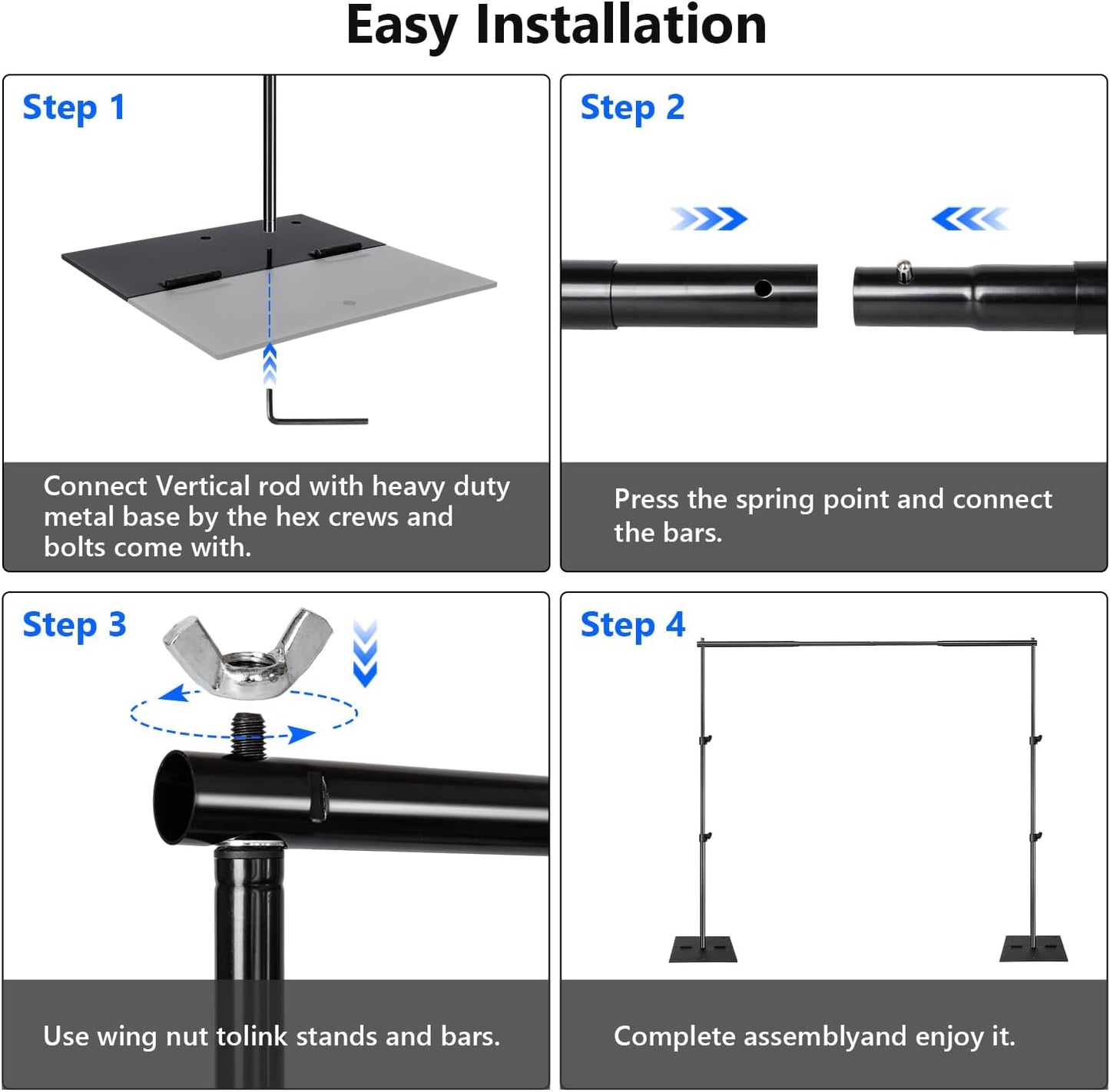 Pipe and Drape Photography Backdrop Stand Kit Adjustable Photo Background Stand 10ft x 6.5ft with Metal Base for Parties Weddings Birthday Party Events Photo Booth