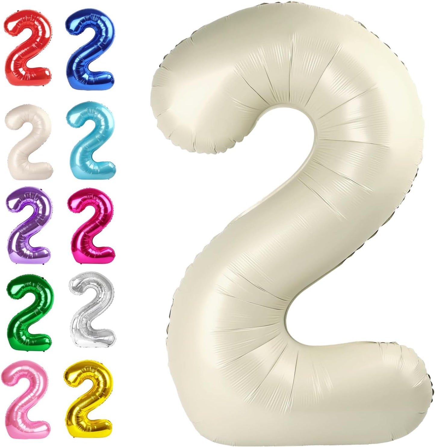 40 Inch Big Cream White Number 2 Balloon Birthday Decoration, Number 2 Helium Balloon 12 20 22 23 24 26 28 32 42 Celebration, Boy Girl Baby Anniversary Party Graduations Supplies Decorations